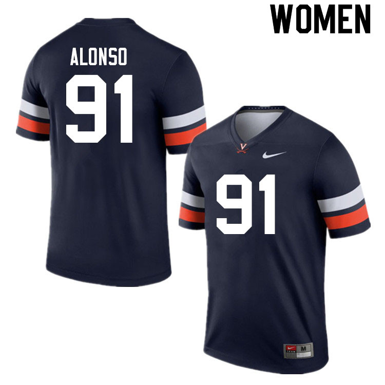 Women #91 Mandy Alonso Virginia Cavaliers College Football Jerseys Sale-Navy